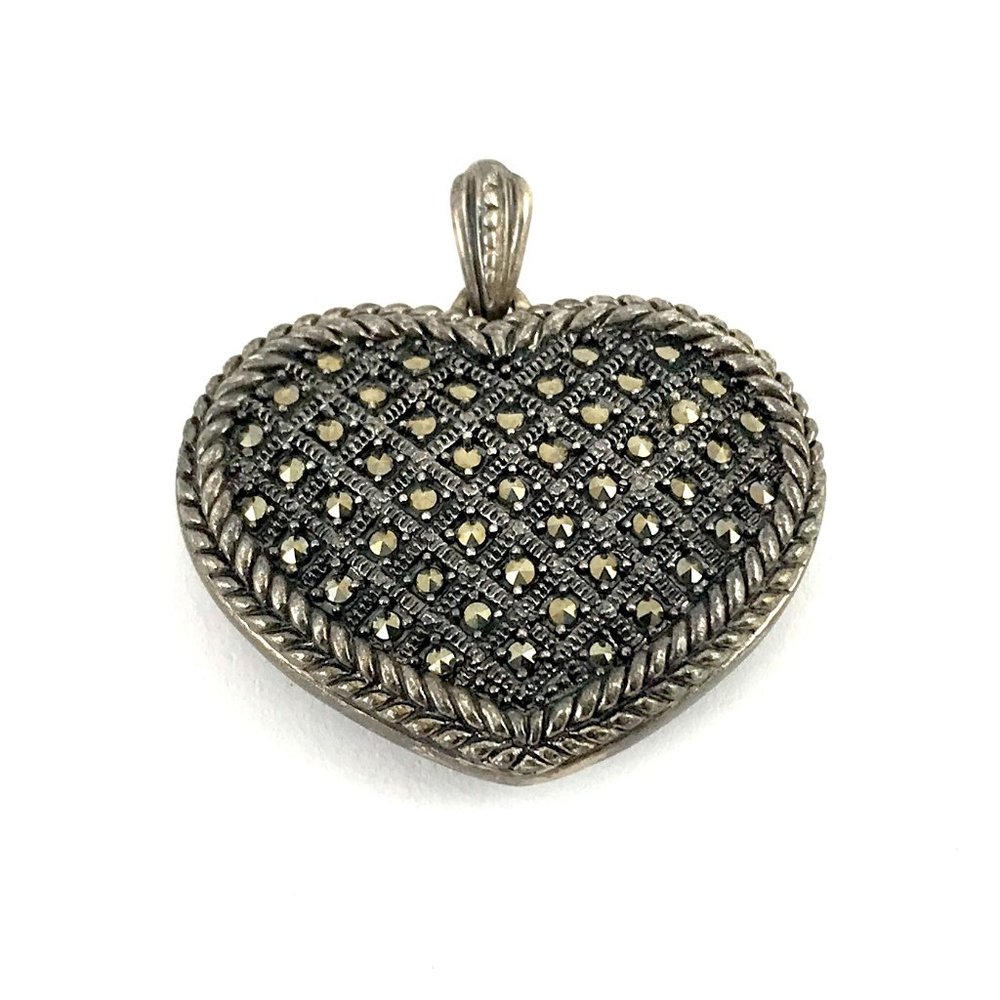 Sterling Silver 925 Vintage Marcasite Heart Pendant